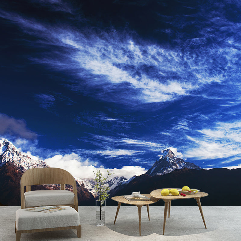 Modern Snow Mountain Sky Mural Wallpaper Blue-White Waterproof Wall Decor for Bedroom Blue-White Clearhalo 'Wall Decor' 'Wall Mural' 1394901