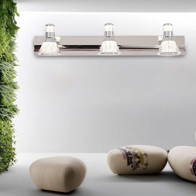 Contemporary Style Conic Sconce Light Aluminum 2/3/4 Lights Bathroom Stainless Steel Vanity Lighting, Warm/White Light 3.0 Stainless-Steel Clearhalo 'Cast Iron' 'Glass' 'Industrial' 'Modern wall lights' 'Modern' 'Tiffany' 'Traditional wall lights' 'Vanity Lights' 'Wall Lights' Lighting' 139493