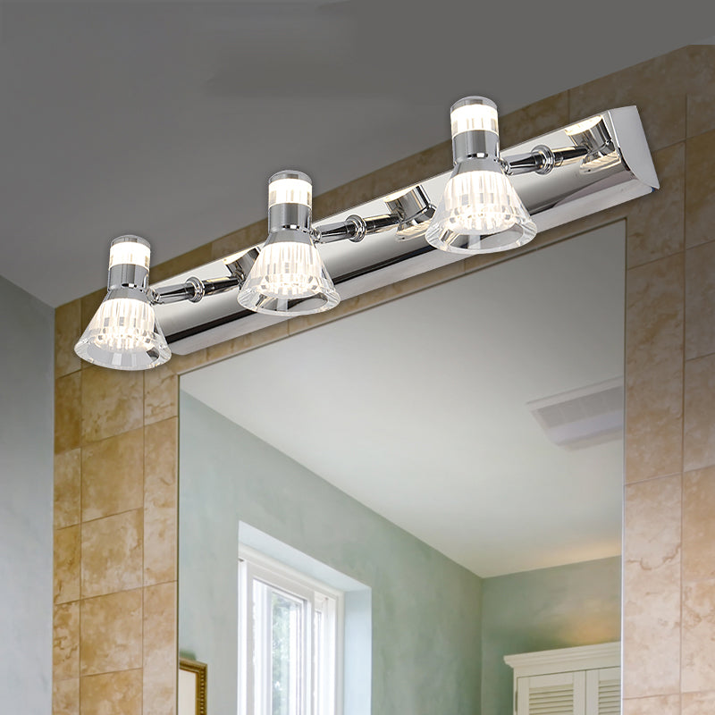 Contemporary Style Conic Sconce Light Aluminum 2/3/4 Lights Bathroom Stainless Steel Vanity Lighting, Warm/White Light Clearhalo 'Cast Iron' 'Glass' 'Industrial' 'Modern wall lights' 'Modern' 'Tiffany' 'Traditional wall lights' 'Vanity Lights' 'Wall Lights' Lighting' 139494