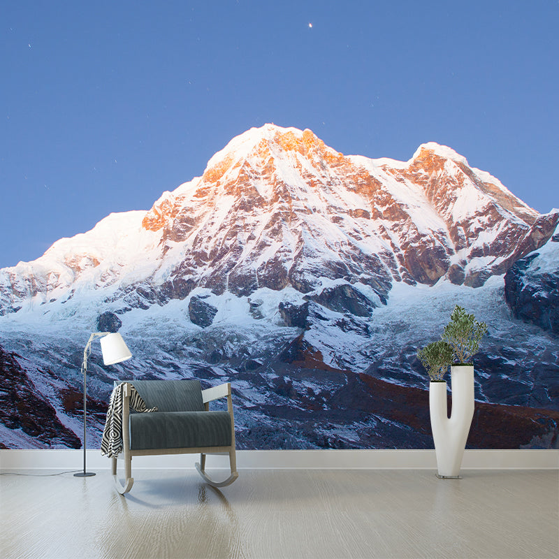 Snow Mountain Looking-Up Mural in Blue-Brown Modern Style Wall Covering for Accent Wall Blue-Brown A Clearhalo 'Wall Decor' 'Wall Mural' 1394941