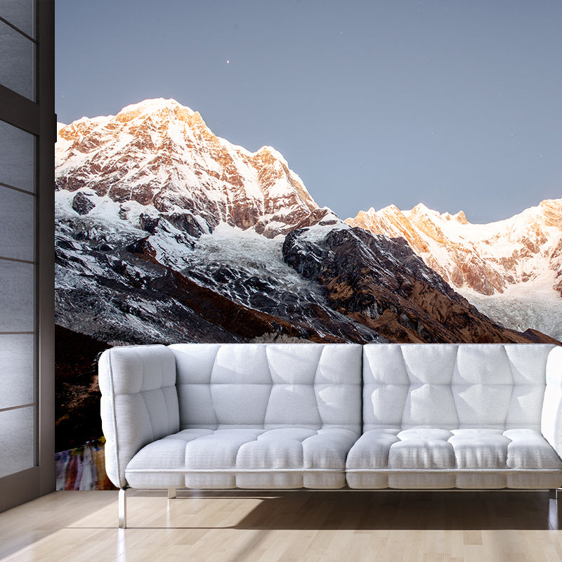 Snow Mountain Looking-Up Mural in Blue-Brown Modern Style Wall Covering for Accent Wall Blue-Brown B Clearhalo 'Wall Decor' 'Wall Mural' 1394946