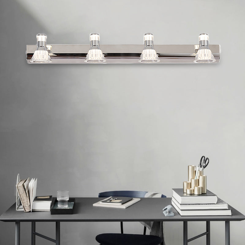 Contemporary Style Conic Sconce Light Aluminum 2/3/4 Lights Bathroom Stainless Steel Vanity Lighting, Warm/White Light Clearhalo 'Cast Iron' 'Glass' 'Industrial' 'Modern wall lights' 'Modern' 'Tiffany' 'Traditional wall lights' 'Vanity Lights' 'Wall Lights' Lighting' 139498