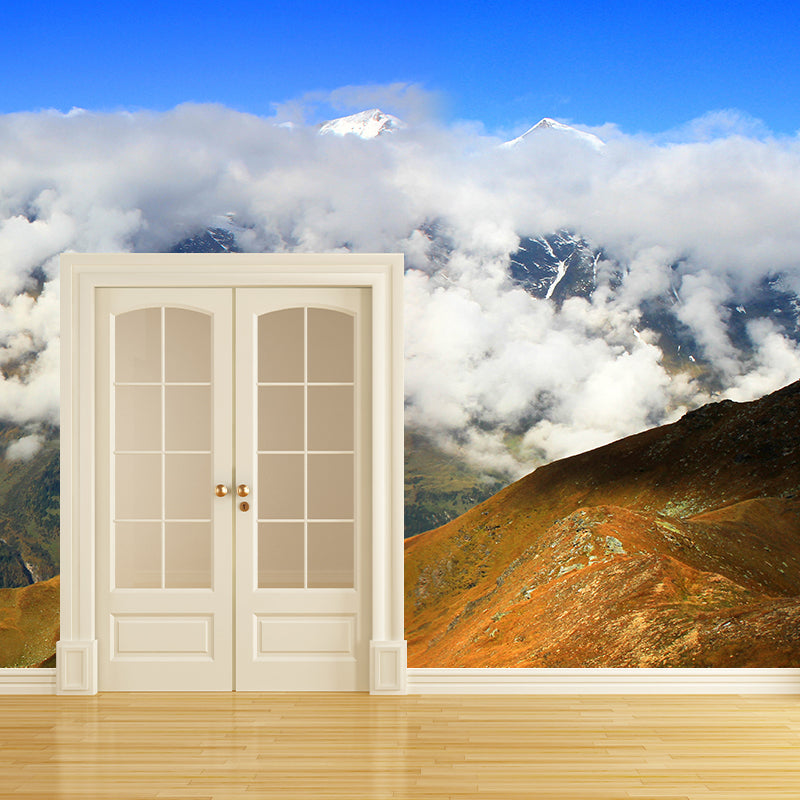 Modern Cloudy Melting Mountain Mural Blue-Brown Stain Resistant Wall Decor for Home Clearhalo 'Wall Decor' 'Wall Mural' 1394984