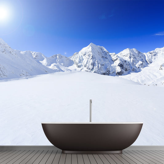 Blue-White Modern Style Mural Large Sun over Snowy Mountain Wall Art for Living Room