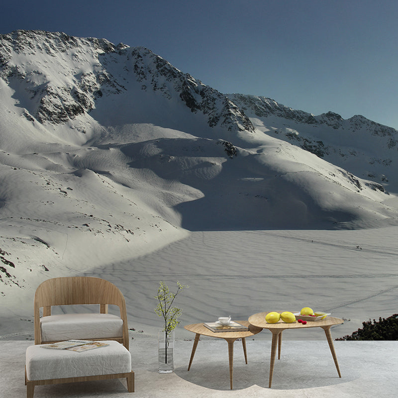 Large Modernist Wall Paper Murals Grey-White Sunrise in Snow Mountains Wall Art, Custom Made Gray-White Clearhalo 'Wall Decor' 'Wall Mural' 1395113