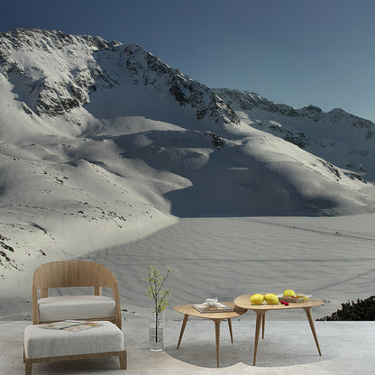 Large Modernist Wall Paper Murals Grey-White Sunrise in Snow Mountains Wall Art, Custom Made Gray-White Clearhalo 'Wall Decor' 'Wall Mural' 1395113