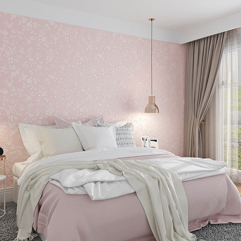 Flower Printed Wallpaper Roll Rustic Semi-Gloss Wall Covering in Pastel Color for Girls Room Clearhalo 'Country wall decor' 'Rustic' 'Wallpaper' Wall Decor' 1395484