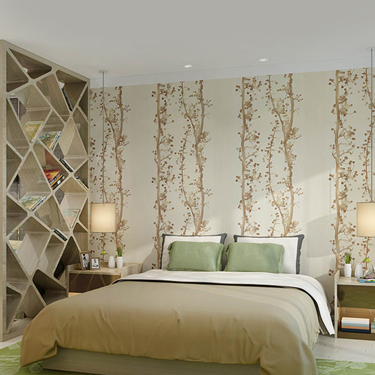 Countryside Watercolor Vines Wallpaper Pastel Color Stain Proof Wall Covering for Accent Wall Light Coffee