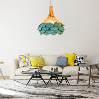 Pine Cone Hanging Light Fixture Modern Style Wood 1 Bulb Red/Blue Pendant Lamp for Dining Room Blue Clearhalo 'Ceiling Lights' 'Modern Pendants' 'Modern' 'Pendant Lights' 'Pendants' Lighting' 139574