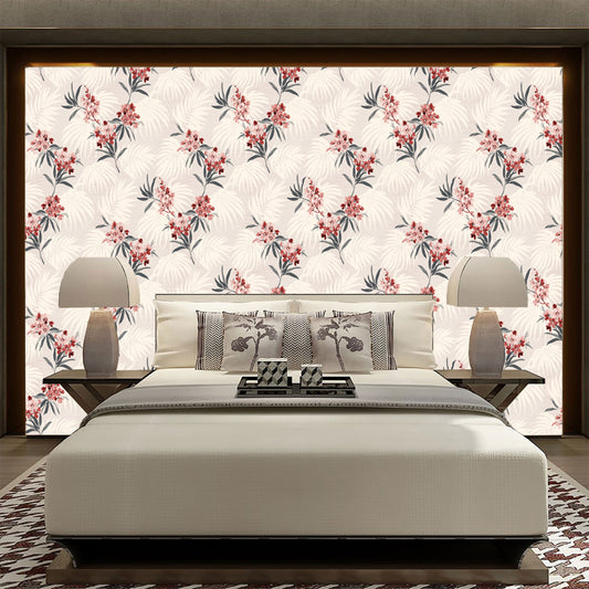 Rustic Leafy Flower Wallpaper Roll Yellow-Red Water Resistant Wall Decor for Bedroom