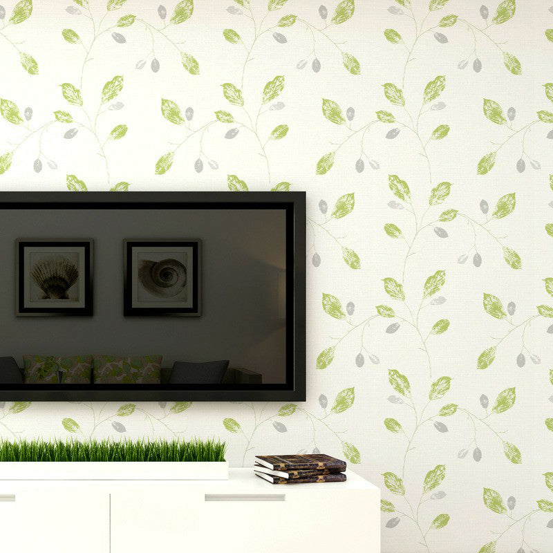 Plants Leaf Wallpaper Roll Country Style Smooth Wall Art in Light Color for Home Green Clearhalo 'Country wall decor' 'Rustic' 'Wallpaper' Wall Decor' 1395830
