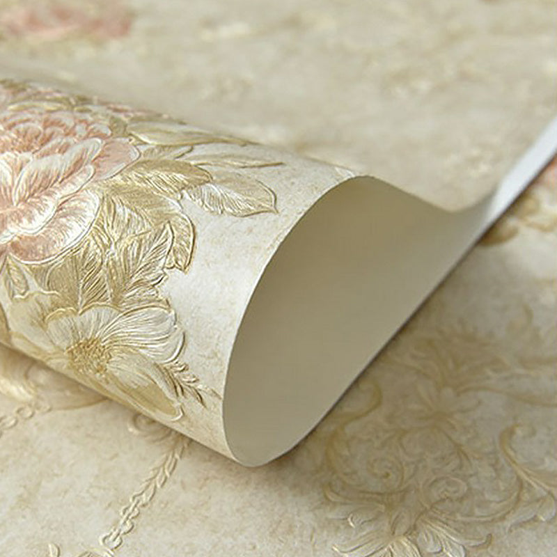Embossed Soft Color Wallpaper Rural Peonies Wall Decor for Living Room, 33' L x 20.5" W Clearhalo 'Country wall decor' 'Rustic' 'Wallpaper' Wall Decor' 1395872