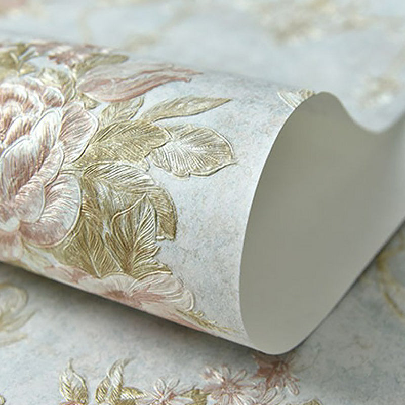 Embossed Soft Color Wallpaper Rural Peonies Wall Decor for Living Room, 33' L x 20.5" W Clearhalo 'Country wall decor' 'Rustic' 'Wallpaper' Wall Decor' 1395878