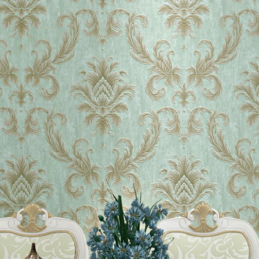 Jacquard Floral Print Wallpaper Roll Rural 3D Embossed Wall Decor in Pastel Color Light Green Clearhalo 'Country wall decor' 'Rustic' 'Wallpaper' Wall Decor' 1395954