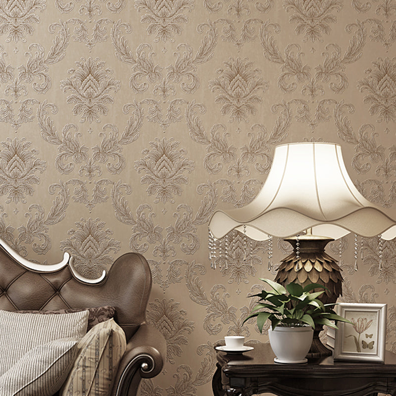 Light Color Damask Wallpaper Flower Pattern Rustic Waterproof Wall Covering for Home Khaki Clearhalo 'Vintage wall decor' 'Vintage' 'Wallpaper' Wall Decor' 1395997