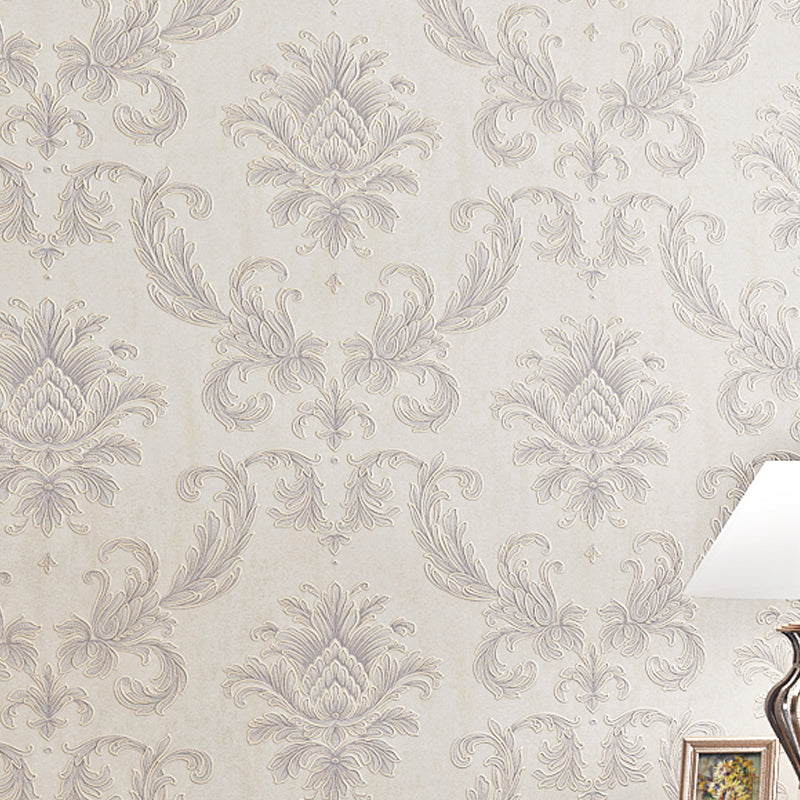 Light Color Damask Wallpaper Flower Pattern Rustic Waterproof Wall Covering for Home Light Beige Clearhalo 'Vintage wall decor' 'Vintage' 'Wallpaper' Wall Decor' 1396001