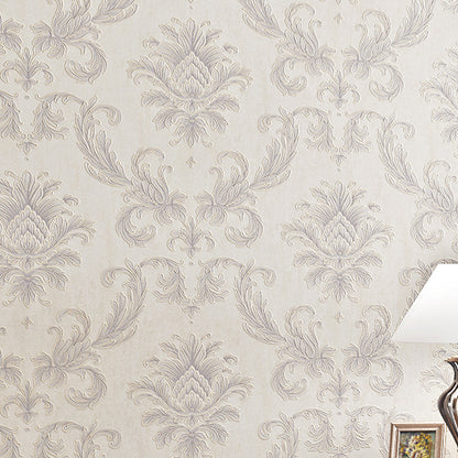 Light Color Damask Wallpaper Flower Pattern Rustic Waterproof Wall Covering for Home Light Beige Clearhalo 'Vintage wall decor' 'Vintage' 'Wallpaper' Wall Decor' 1396001