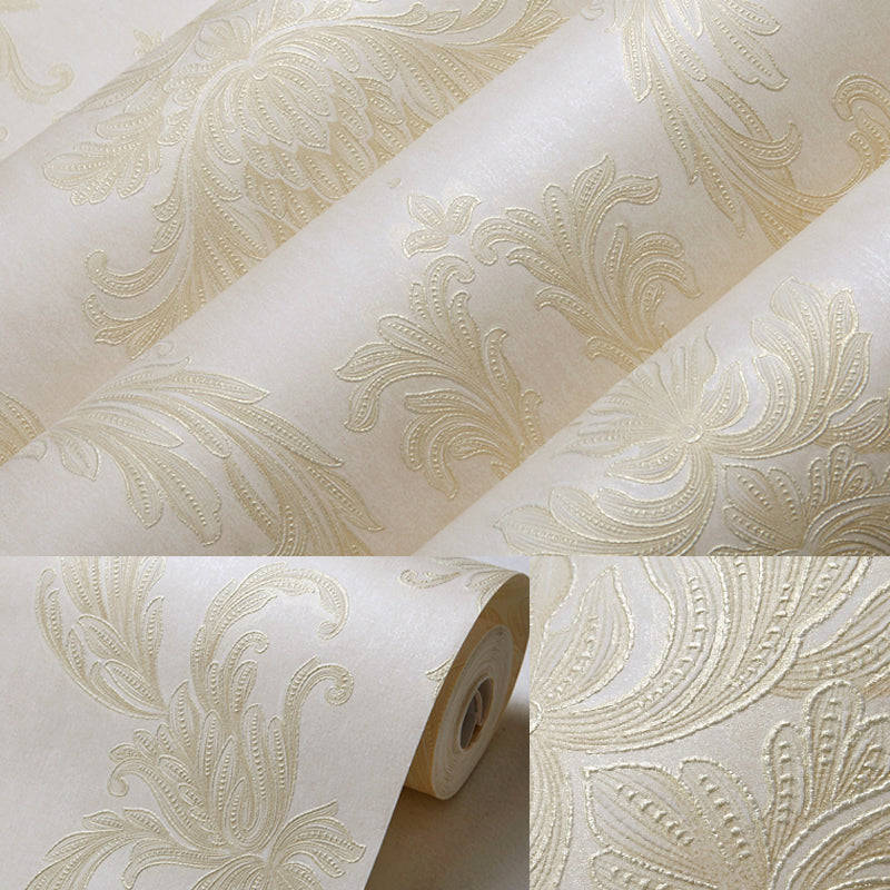 Light Color Damask Wallpaper Flower Pattern Rustic Waterproof Wall Covering for Home Beige Clearhalo 'Vintage wall decor' 'Vintage' 'Wallpaper' Wall Decor' 1396009