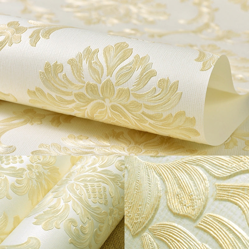 Pastel Color Vintage Wallpaper 33' L x 20.5" W Jacquard Wall Decor for Living Room Beige A Clearhalo 'Vintage wall decor' 'Vintage' 'Wallpaper' Wall Decor' 1396051