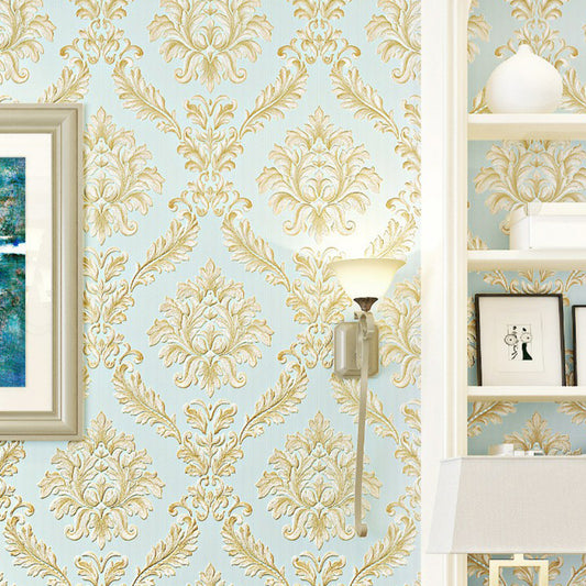 Retro Style Damask Wallpaper Embossed Washable Pastel Color Wall Art for Bedroom Light Blue Clearhalo 'Vintage wall decor' 'Vintage' 'Wallpaper' Wall Decor' 1396063