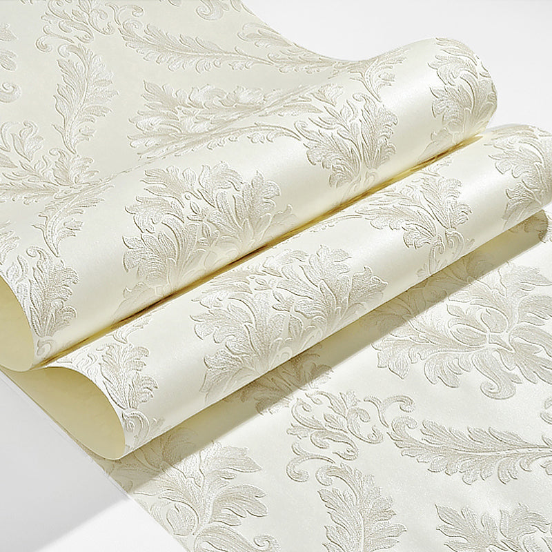 Retro Style Damask Wallpaper Embossed Washable Pastel Color Wall Art for Bedroom White Clearhalo 'Vintage wall decor' 'Vintage' 'Wallpaper' Wall Decor' 1396067