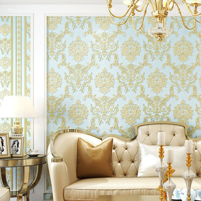 European Floral Wallpaper Roll for Living Room 54.2-sq ft Wall Covering in Soft Color Light Blue Clearhalo 'Vintage wall decor' 'Vintage' 'Wallpaper' Wall Decor' 1396167