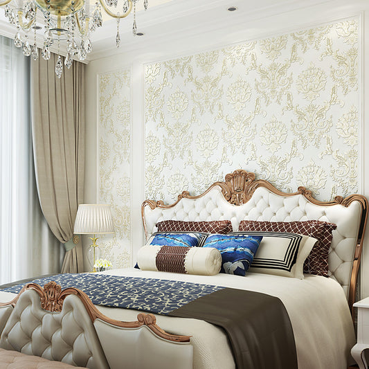 European Floral Wallpaper Roll for Living Room 54.2-sq ft Wall Covering in Soft Color Beige