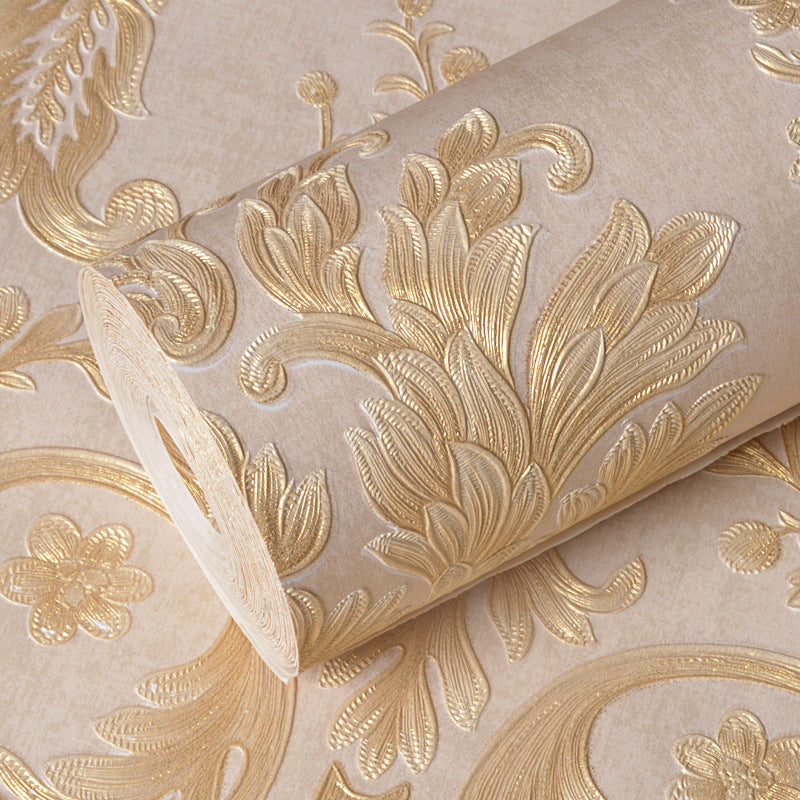 European Floral Wallpaper Roll for Living Room 54.2-sq ft Wall Covering in Soft Color Light Yellow Clearhalo 'Vintage wall decor' 'Vintage' 'Wallpaper' Wall Decor' 1396178