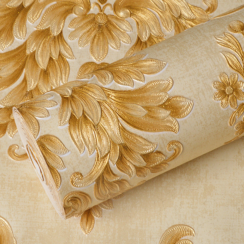 European Floral Wallpaper Roll for Living Room 54.2-sq ft Wall Covering in Soft Color Yellow Clearhalo 'Vintage wall decor' 'Vintage' 'Wallpaper' Wall Decor' 1396180