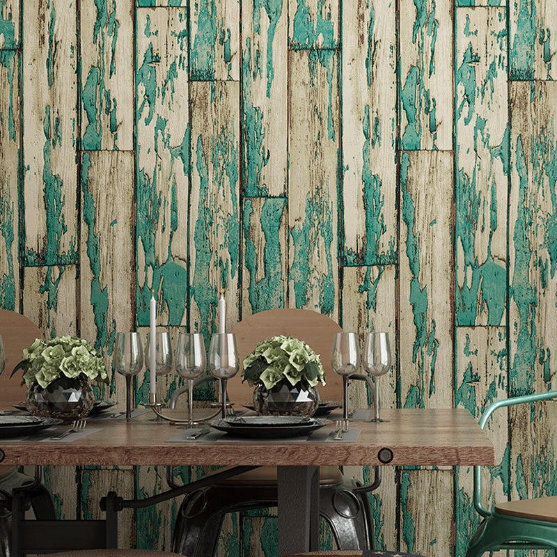 Weathered Wood Look Wallpaper in Dark Color Countryside Wall Art for Dining Room Antique Blue Clearhalo 'Country wall decor' 'Rustic' 'Wallpaper' Wall Decor' 1396192