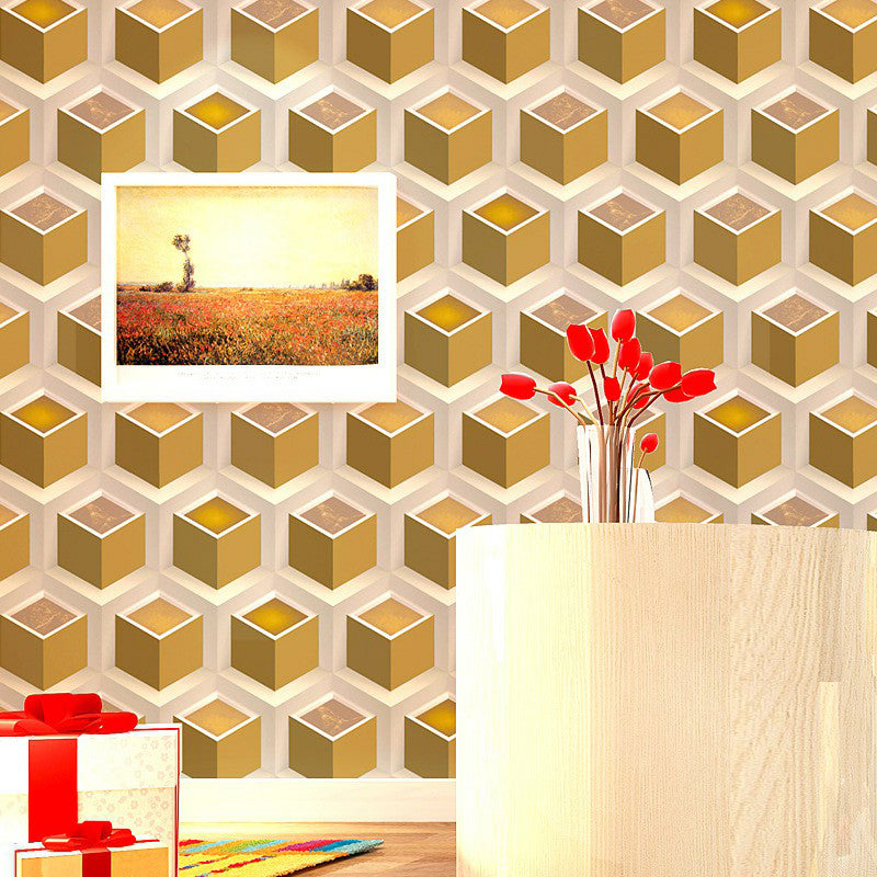 3D Matrix Wallpaper Roll Pastel Color Water Resistant Wall Decor for Living Room Gold Clearhalo 'Wall Decor' 'Wallpaper' 1396264