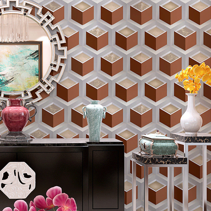 3D Matrix Wallpaper Roll Pastel Color Water Resistant Wall Decor for Living Room Brown Clearhalo 'Wall Decor' 'Wallpaper' 1396268