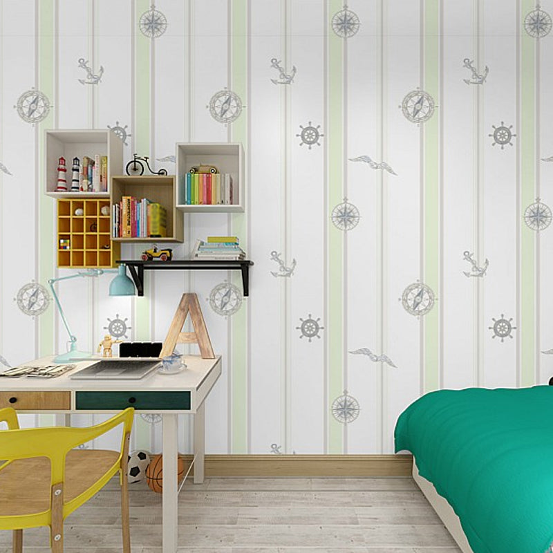 Novelty Stripe Wallpaper Pastel Color Nautical Wall Covering for Childrens Bedroom Light Green Clearhalo 'Wall Decor' 'Wallpaper' 1396506