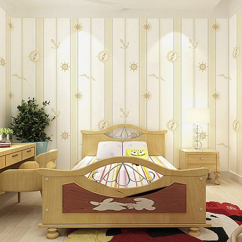 Novelty Stripe Wallpaper Pastel Color Nautical Wall Covering for Childrens Bedroom Light Yellow Clearhalo 'Wall Decor' 'Wallpaper' 1396513