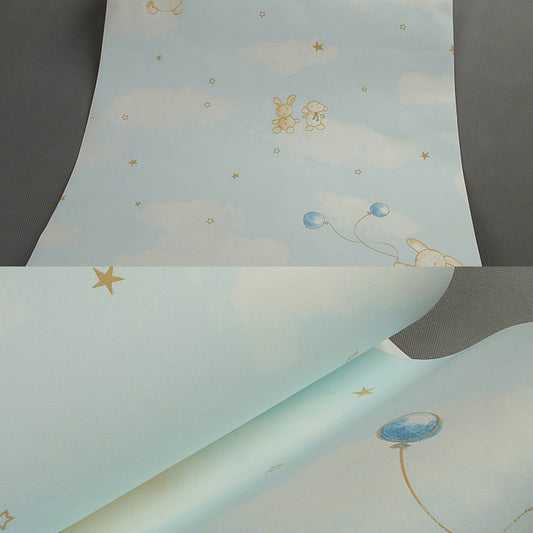 Rabbit with Balloons Patterned Wallpaper Pastel Color Novelty Wall Art for Kindergarten Clearhalo 'Wall Decor' 'Wallpaper' 1396523