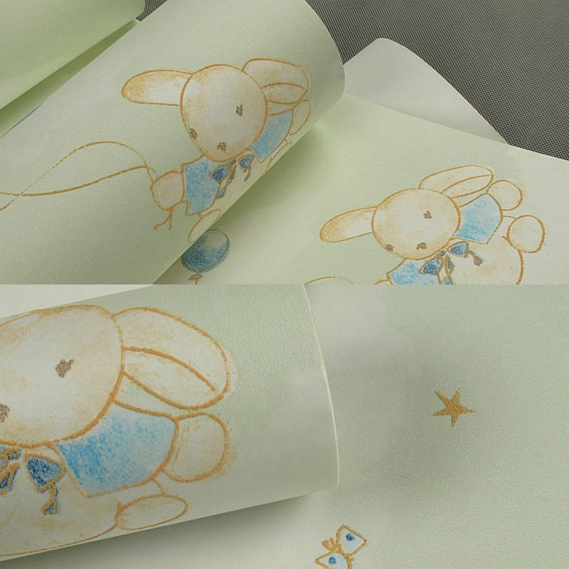 Rabbit with Balloons Patterned Wallpaper Pastel Color Novelty Wall Art for Kindergarten Clearhalo 'Wall Decor' 'Wallpaper' 1396530