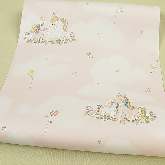 Cute Cartoon Unicorn Wallpaper for Childrens Bedroom, Soft Color, 31' L x 20.5" W Clearhalo 'Wall Decor' 'Wallpaper' 1396545