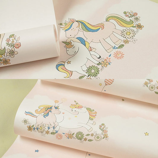 Cute Cartoon Unicorn Wallpaper for Childrens Bedroom, Soft Color, 31' L x 20.5" W Clearhalo 'Wall Decor' 'Wallpaper' 1396546