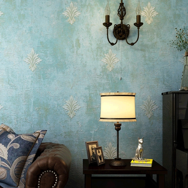 Fleur De Lis Wallpaper Antique Moisture Resistant Bedroom Wall Art, 33' L x 20.5" W Antique Blue Clearhalo 'Vintage wall decor' 'Vintage' 'Wallpaper' Wall Decor' 1396794