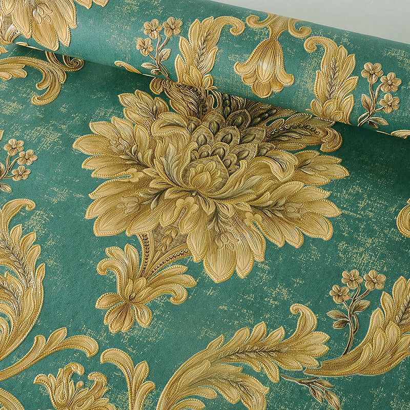 Nostalgic Damask Wallpaper Roll Dark Color Floral Print Wall Covering for Living Room Clearhalo 'Vintage wall decor' 'Vintage' 'Wallpaper' Wall Decor' 1396854