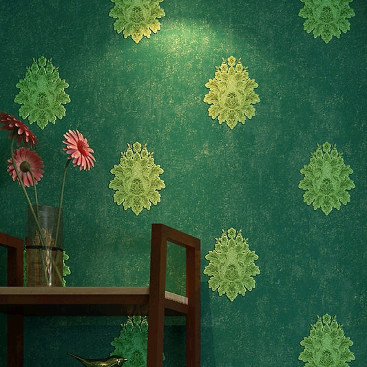 Nostalgic Damask Wallpaper Roll Dark Color Floral Print Wall Covering for Living Room Green C Clearhalo 'Vintage wall decor' 'Vintage' 'Wallpaper' Wall Decor' 1396859