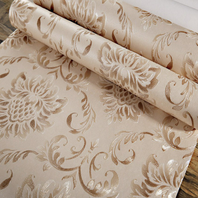 Retro Floral Wallpaper 3D Embossed Moisture Resistant Light-Color Wall Art for Home Dark Coffee Clearhalo 'Vintage wall decor' 'Vintage' 'Wallpaper' Wall Decor' 1396913