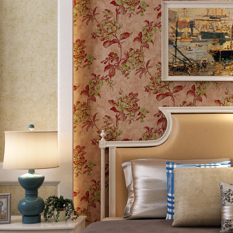 Country Peony Wallpaper Roll Dark Color Living Room Wall Covering, 33' L x 20.5" W Coffee Clearhalo 'Country wall decor' 'Rustic' 'Wallpaper' Wall Decor' 1396944