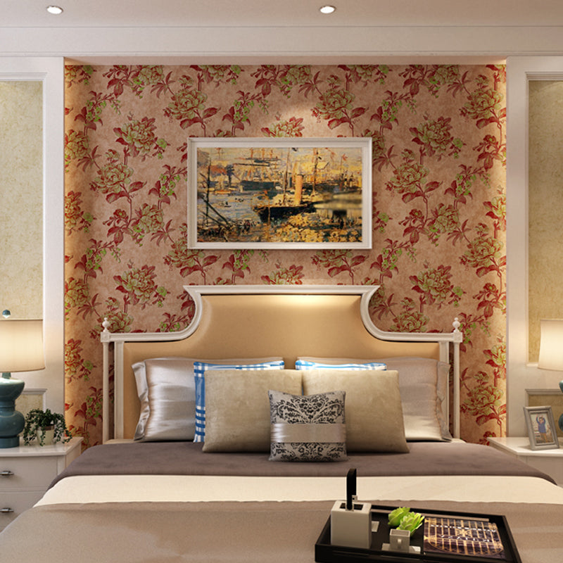 Country Peony Wallpaper Roll Dark Color Living Room Wall Covering, 33' L x 20.5" W Clearhalo 'Country wall decor' 'Rustic' 'Wallpaper' Wall Decor' 1396945