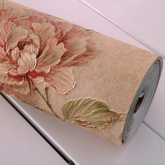 Country Peony Wallpaper Roll Dark Color Living Room Wall Covering, 33' L x 20.5" W Clearhalo 'Country wall decor' 'Rustic' 'Wallpaper' Wall Decor' 1396946