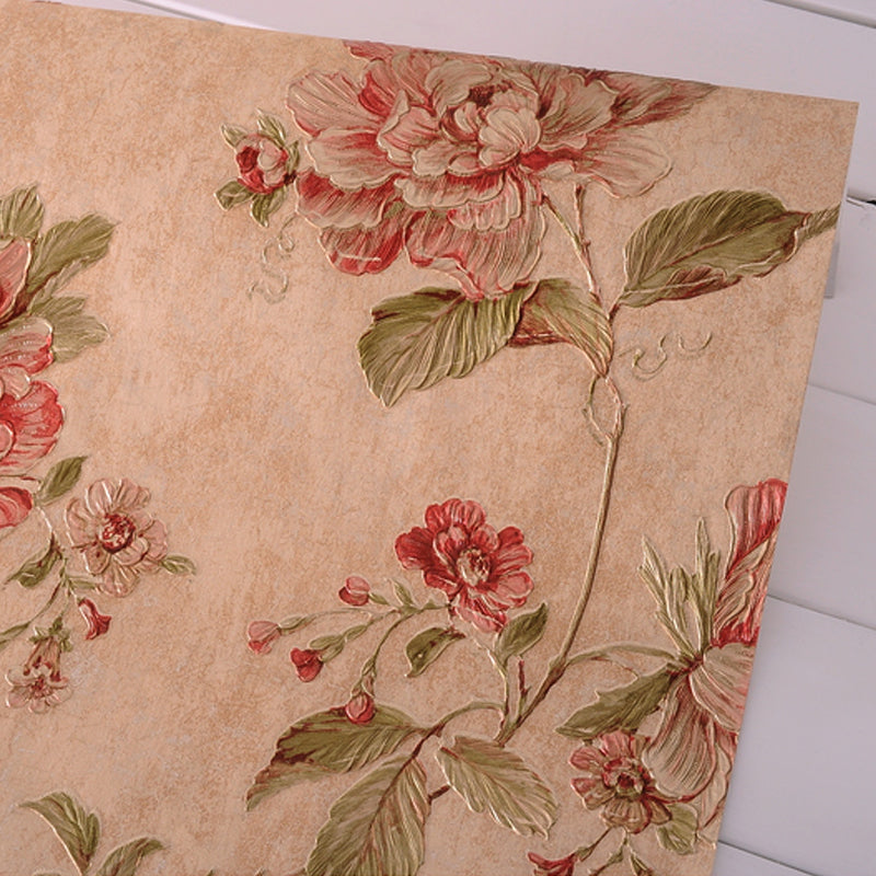 Country Peony Wallpaper Roll Dark Color Living Room Wall Covering, 33' L x 20.5" W Clearhalo 'Country wall decor' 'Rustic' 'Wallpaper' Wall Decor' 1396947