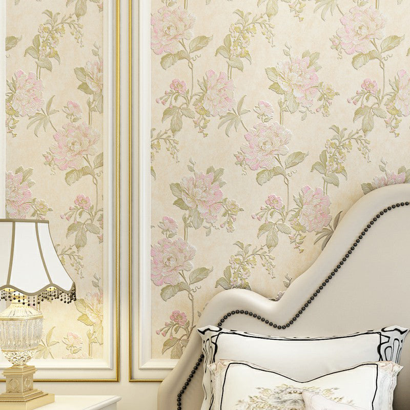 Country Peony Wallpaper Roll Dark Color Living Room Wall Covering, 33' L x 20.5" W Beige Clearhalo 'Country wall decor' 'Rustic' 'Wallpaper' Wall Decor' 1396949
