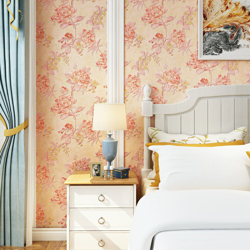 Country Peony Wallpaper Roll Dark Color Living Room Wall Covering, 33' L x 20.5" W Yellow Clearhalo 'Country wall decor' 'Rustic' 'Wallpaper' Wall Decor' 1396954