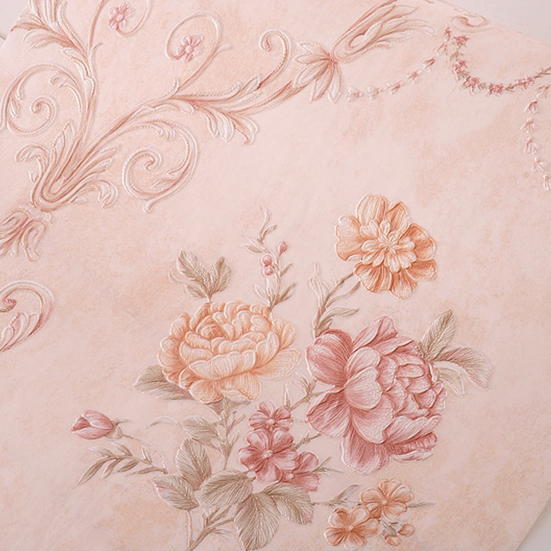 Enchanting Blossoming Peony Wallpaper for Bedroom, Pastel Color, 33' L x 20.5" W Clearhalo 'Country wall decor' 'Rustic' 'Wallpaper' Wall Decor' 1397110