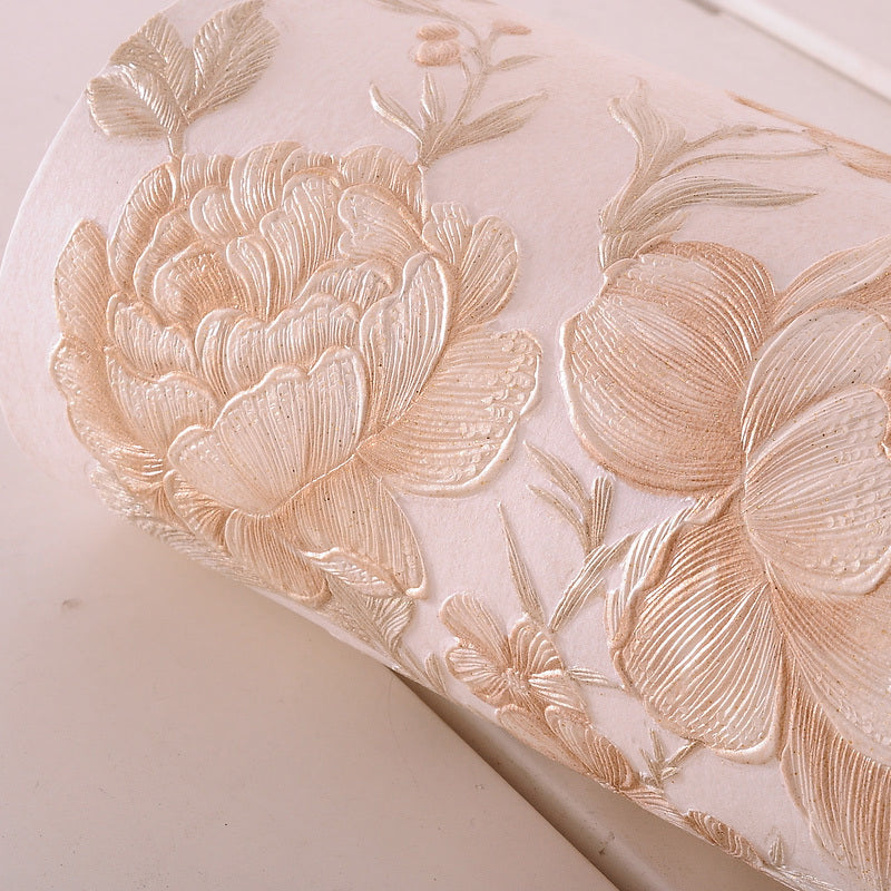 Enchanting Blossoming Peony Wallpaper for Bedroom, Pastel Color, 33' L x 20.5" W Beige Clearhalo 'Country wall decor' 'Rustic' 'Wallpaper' Wall Decor' 1397115